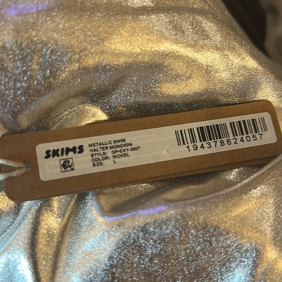 SKIMS METALLIC SWIM CUT-OUT MONOKINI in Nickel NEW L - Picture 6 of 6